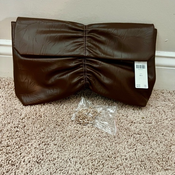 NWT new Anthropologie scrunched envelope clutch faux leather crossbody brown bag - Picture 3 of 17